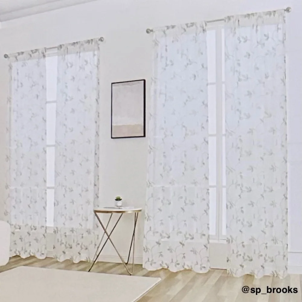 🎁4PC Window Curtains - Studio 1012 Embroidered Sheer Pole Top -38”x84”- Meadow